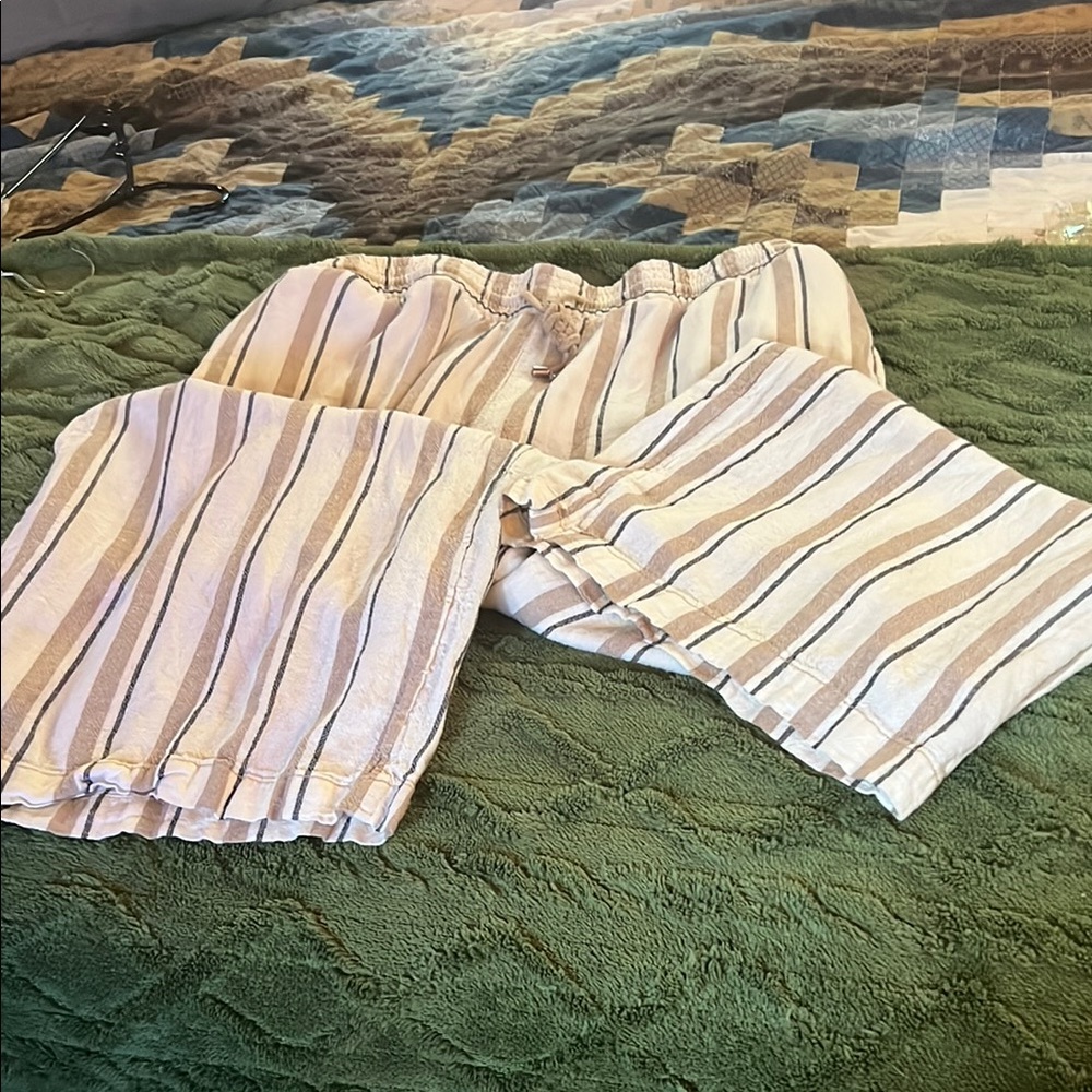 Time and Tru Women's Wide Leg Pants - Cream and Brown Stripes